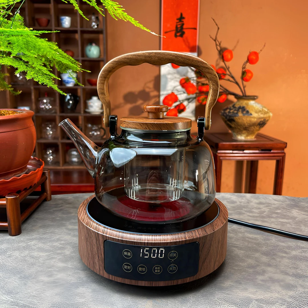 茶简1500瓦电陶炉木纹炉+1200毫升加大加厚款防烫壶