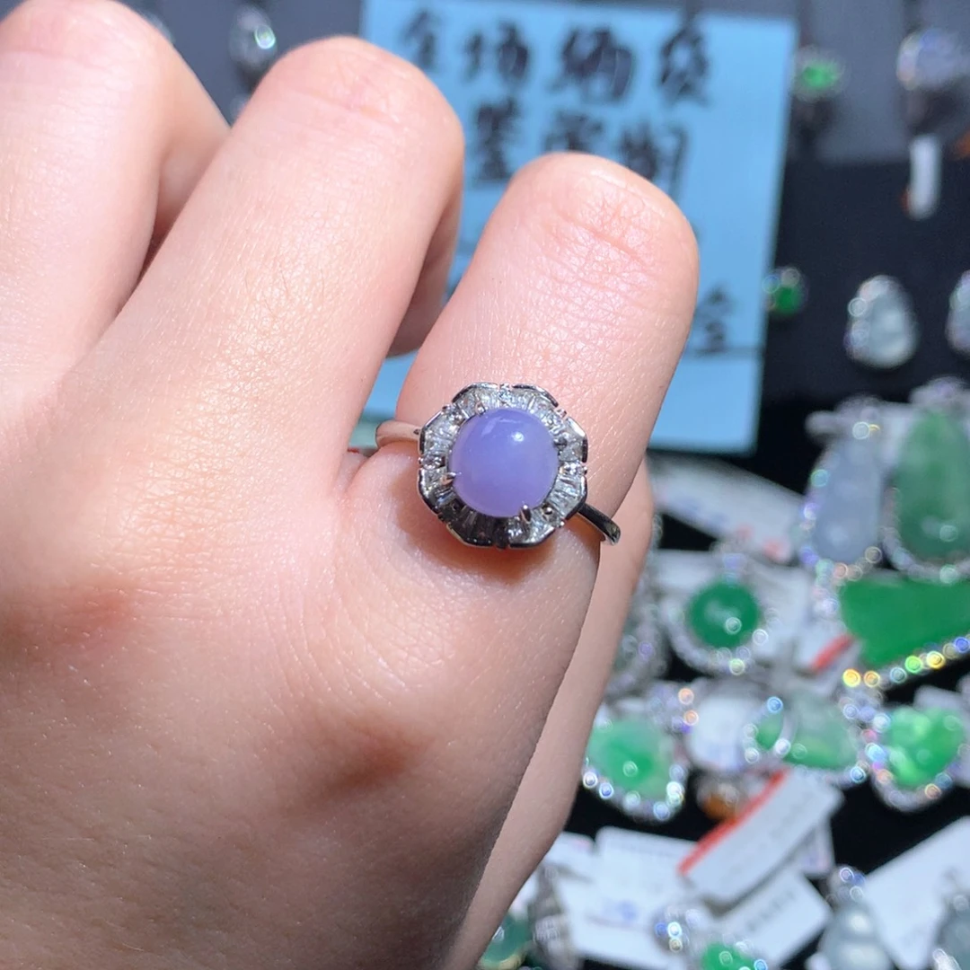 翡翠戒指银S925镶嵌美***士天然翡翠
