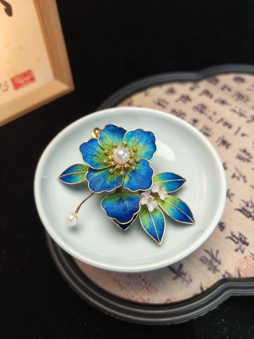 [青澜]非遗绒花手工发夹边夹汉服配饰古风超仙千里江山国风大气