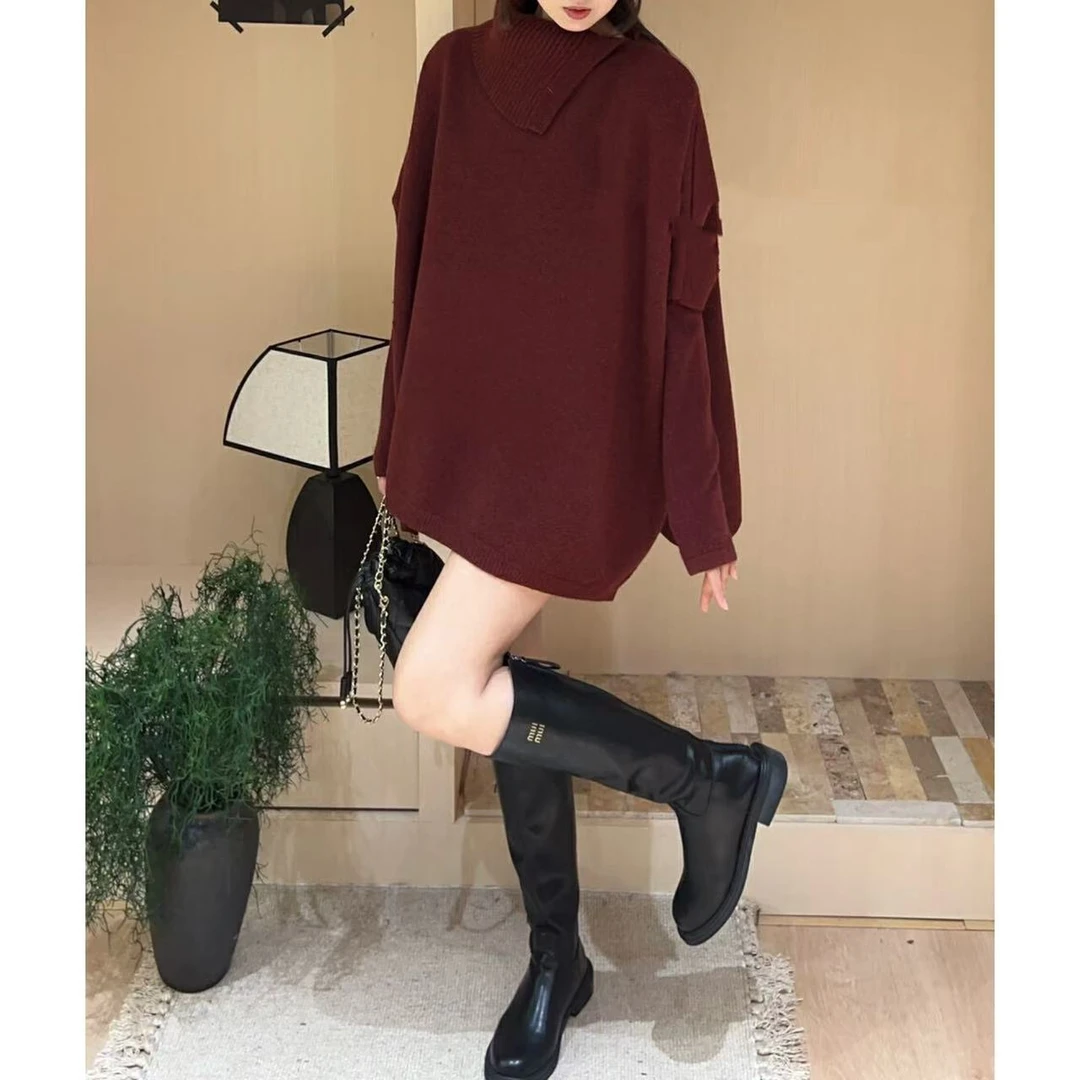 【susu】秋冬季时尚百搭宽松慵懒风女士真两件针织毛衣