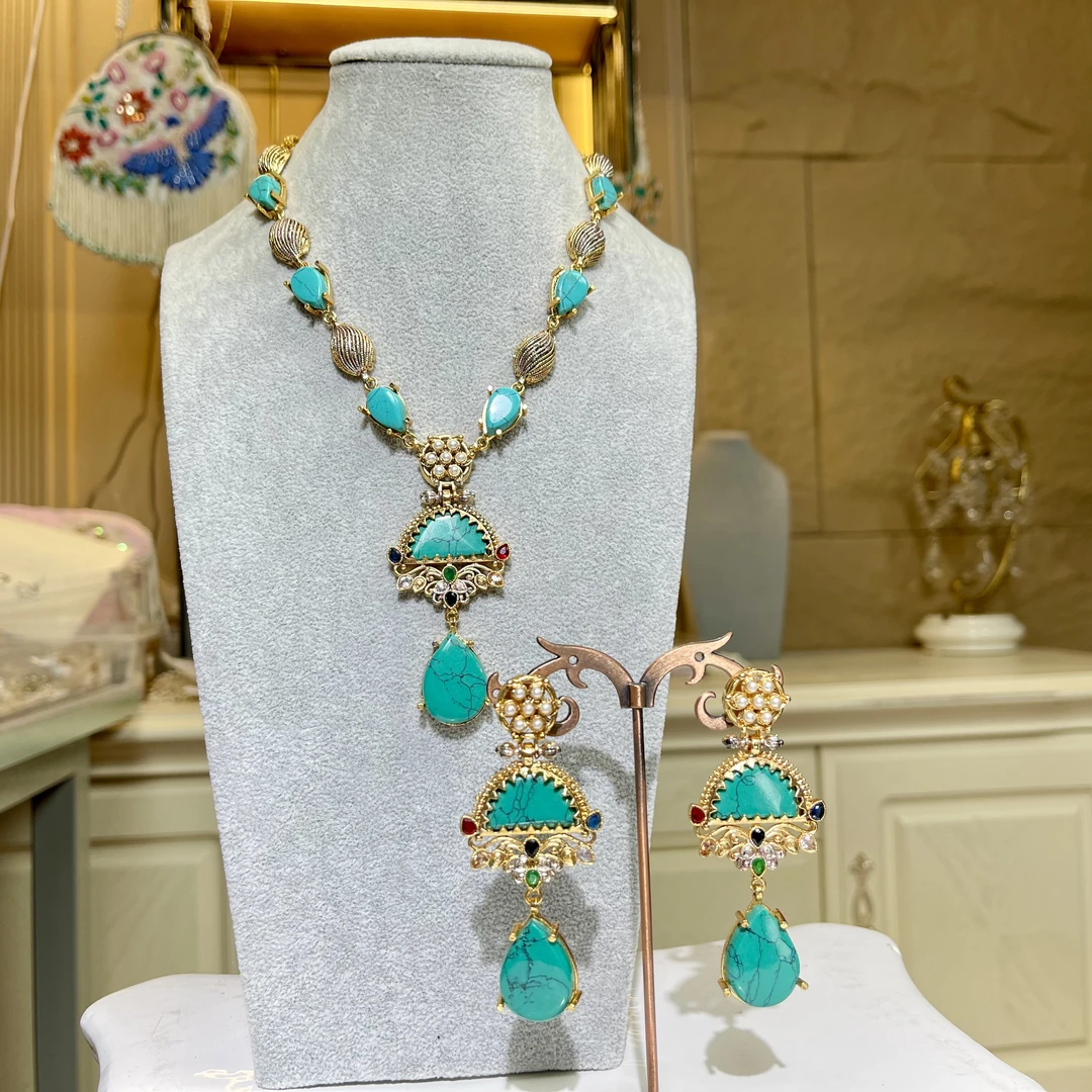 铜合金玻璃项链 【04441】印度印巴项链套装手工绿色复古古风15002