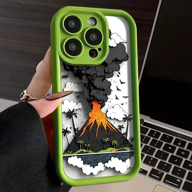 火山喷发适用iphone16苹果手机壳15promax金刚砂14软13全包1211