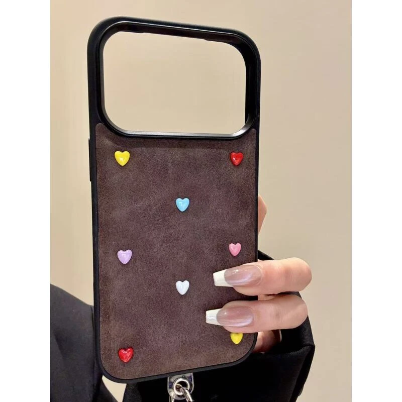 趣味棕底彩色爱心适用于iphone17promax苹果16pro手机壳15pro新款