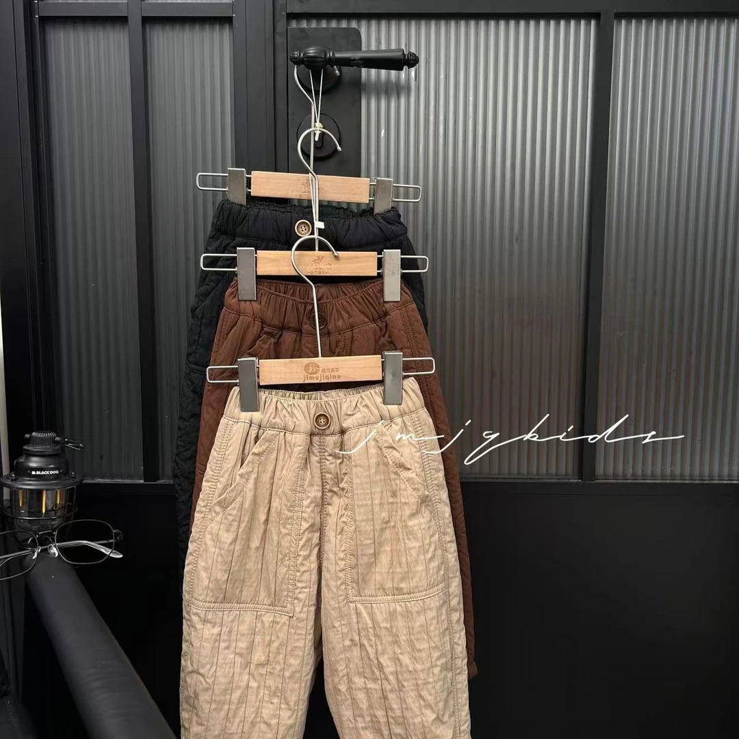 JMJQ全色秋冬韩版男女宝压褶竖纹保暖加厚一体绒长裤 23989