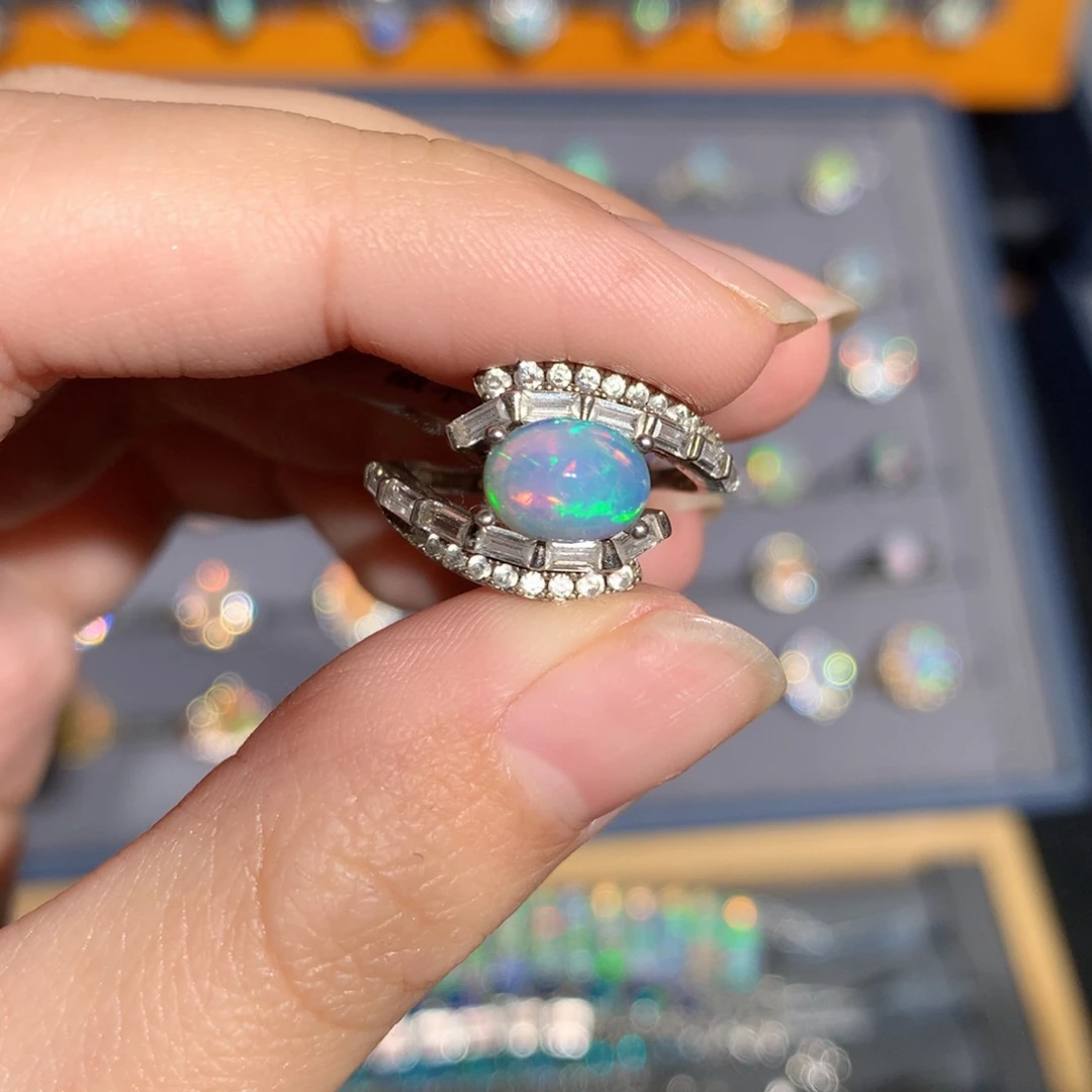 银S925镶嵌欧泊欧泊戒指y