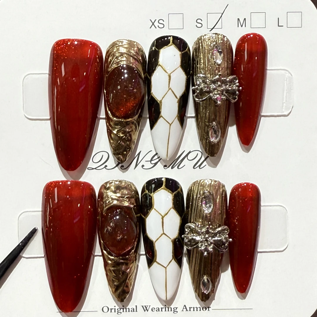 【冷艳贵妇人】蛇头纹红金色系3.0穿戴甲美甲布契拉提学生日常上班