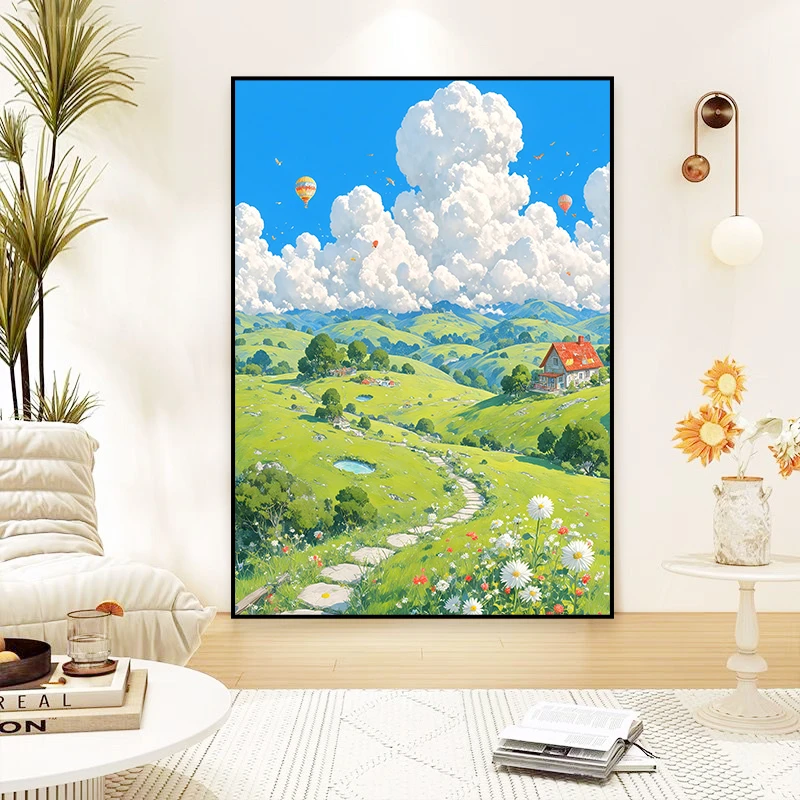 S23宫崎骏的夏天儿童房挂画治愈风景房间玄关客厅装饰画