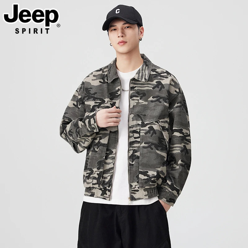 JEEPSPIRIT吉普外贸夹克男士宽松长袖迷彩休闲潮流宽松秋季外套男