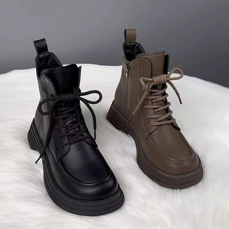 真皮厚底马丁靴女2025新款秋冬时尚ins超火单靴软底加绒保暖短靴