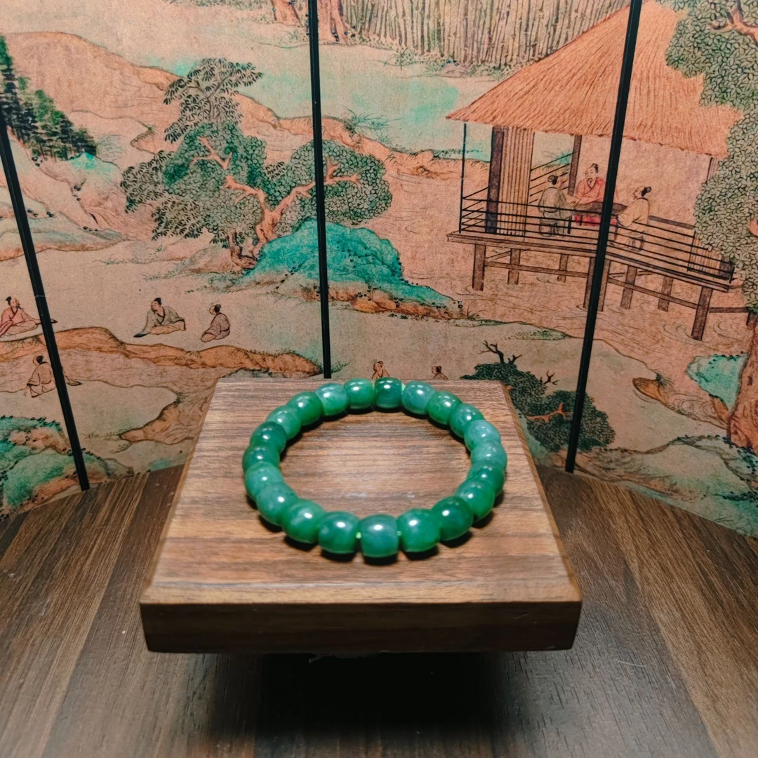 P和田玉碧玉桶珠手串（卡10）0303