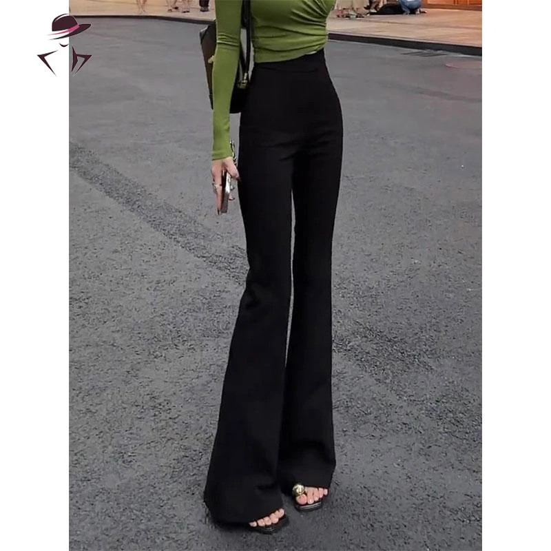 异径黑色高腰微喇西装裤女士2025夏季新款小个子修身垂感显瘦喇叭