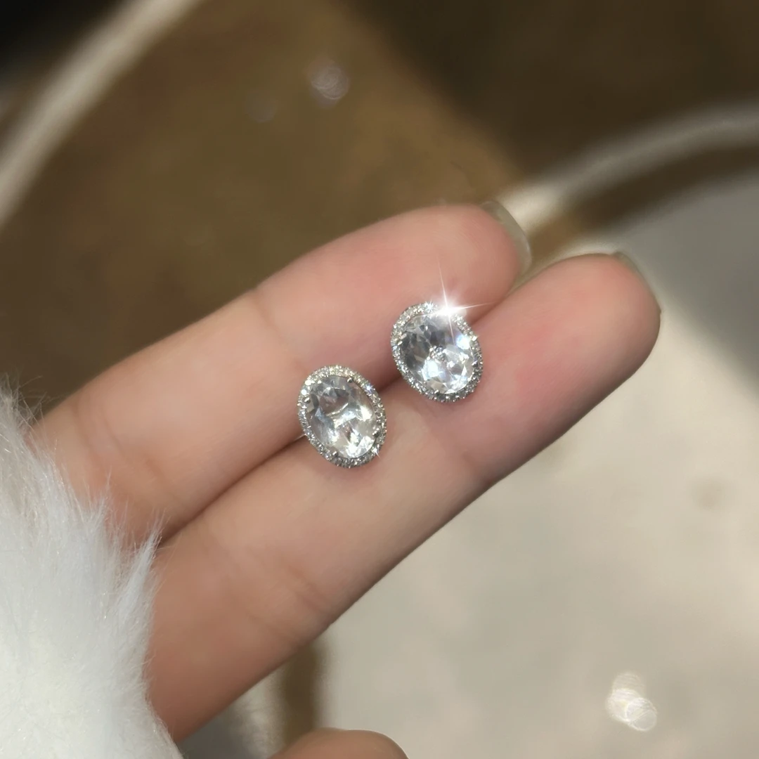 【六言高定】海蓝宝椭圆耳钉ZSES001639