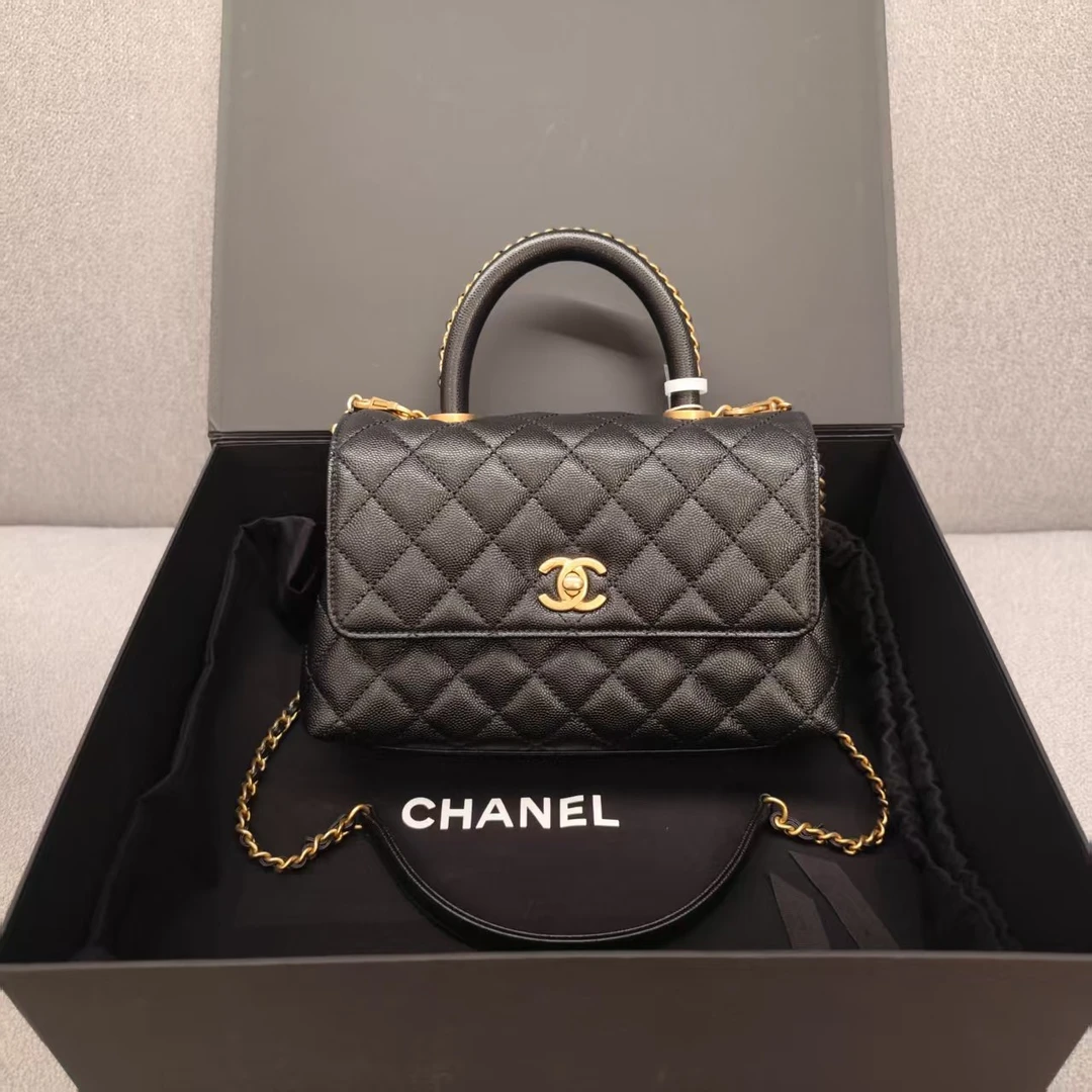 99新 Chanel/香奈儿 23p黑金cocohandle小号单肩包/皮穿链手柄
