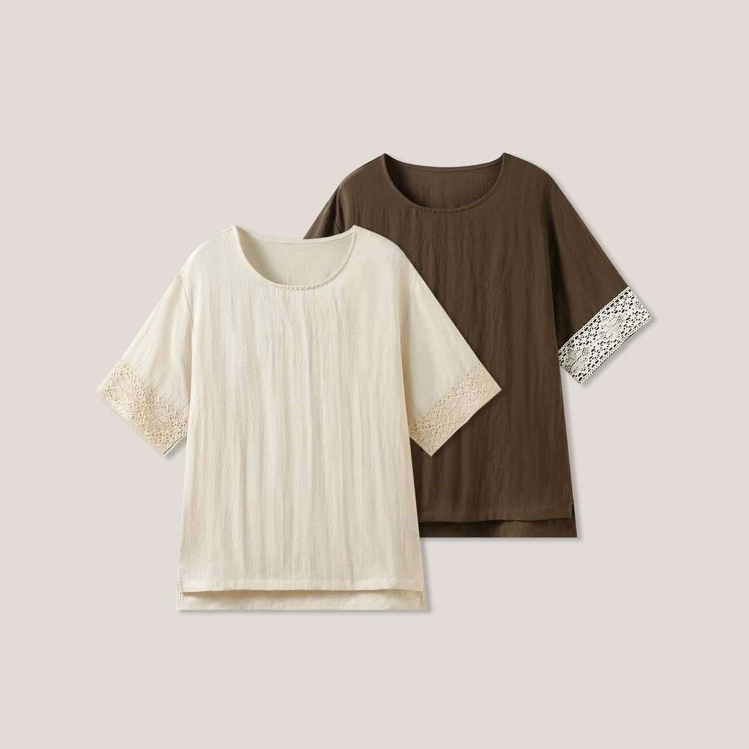 天丝亚麻镂空短袖SS26186