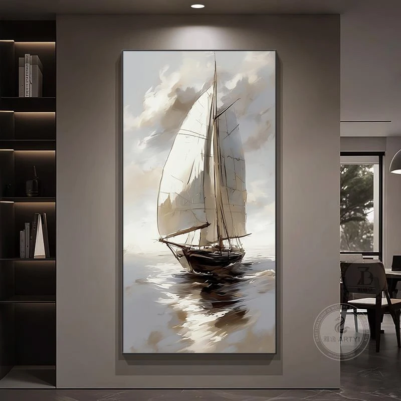 一帆风顺好寓意玄关装饰画走廊过道尽头挂画入户正对门高级感壁画