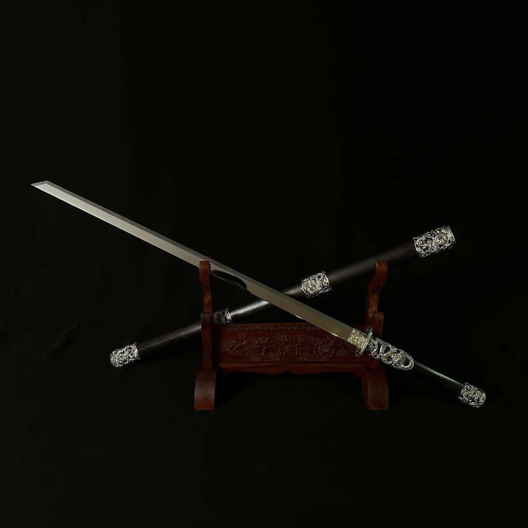 龙泉锻锋阁 龙腾盛世 毛铁镜面研磨 白铜 黑檀 唐刀 不开刃