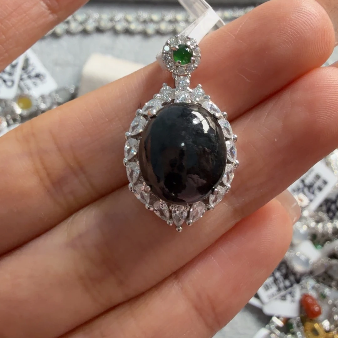 翡翠银S925镶嵌吊坠(不含链)3444444