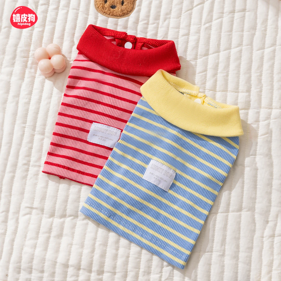 嬉皮狗条纹翻领T恤两脚中小型犬泰迪比熊秋冬款猫咪衣服6200