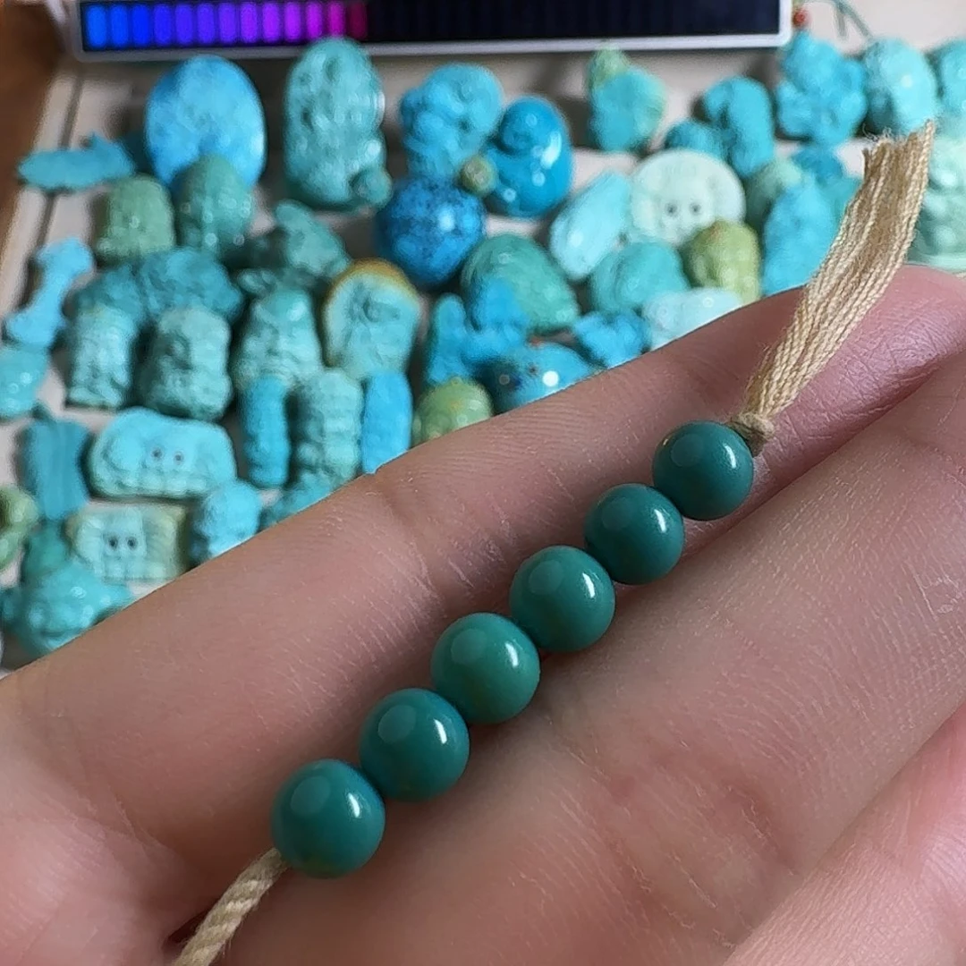 绿松石珠宝奇石未镶嵌原矿绿松石高瓷圆珠弟子珠隔珠单珠珠子