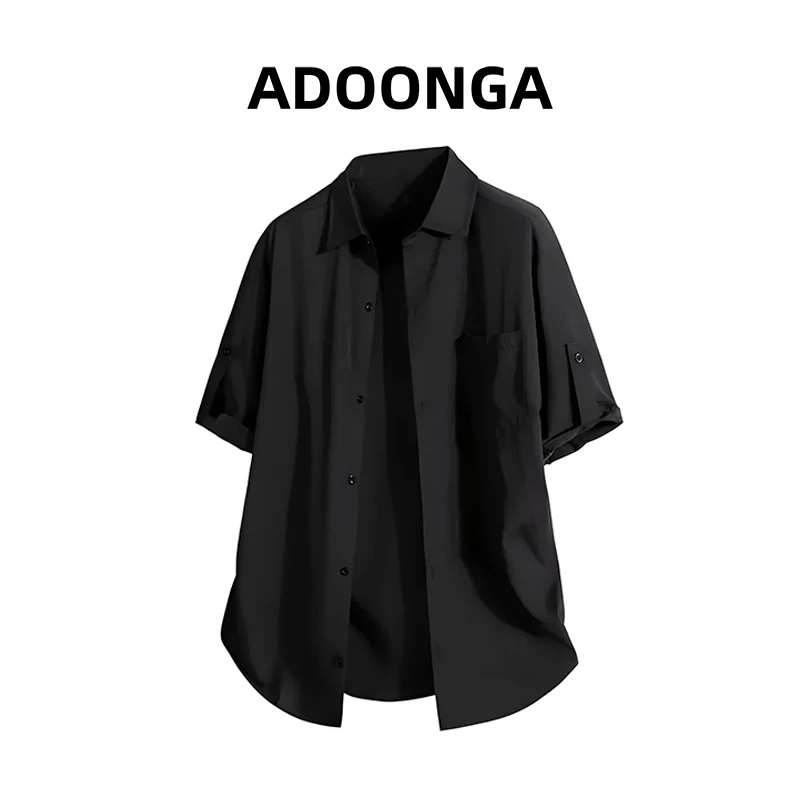 ADOONGA日系衬衫男夏季2025新款潮牌宽松休闲百搭白色衬衣短袖