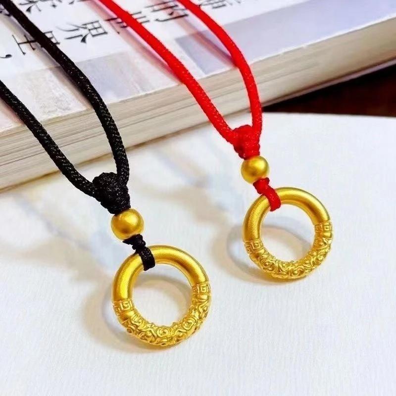 不锈钢皮质项链 素圈平安扣吊坠编织项链女男金箍圈红绳情侣项坠