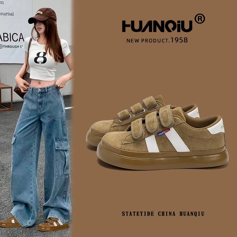 HUANQIU/环球潮流复古魔术贴板鞋女款2025秋季新款校园风德训鞋子