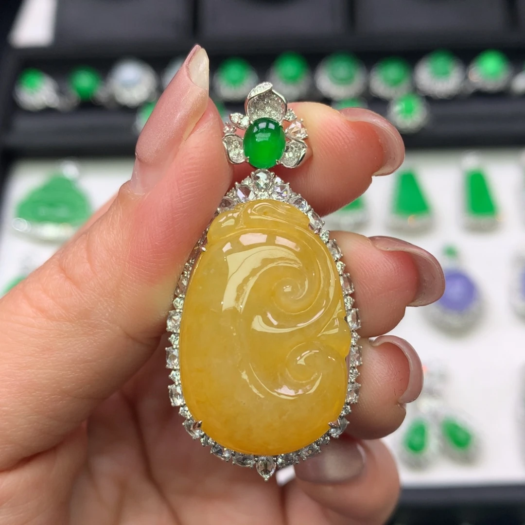 翡翠18K金镶嵌吊坠(不含链)