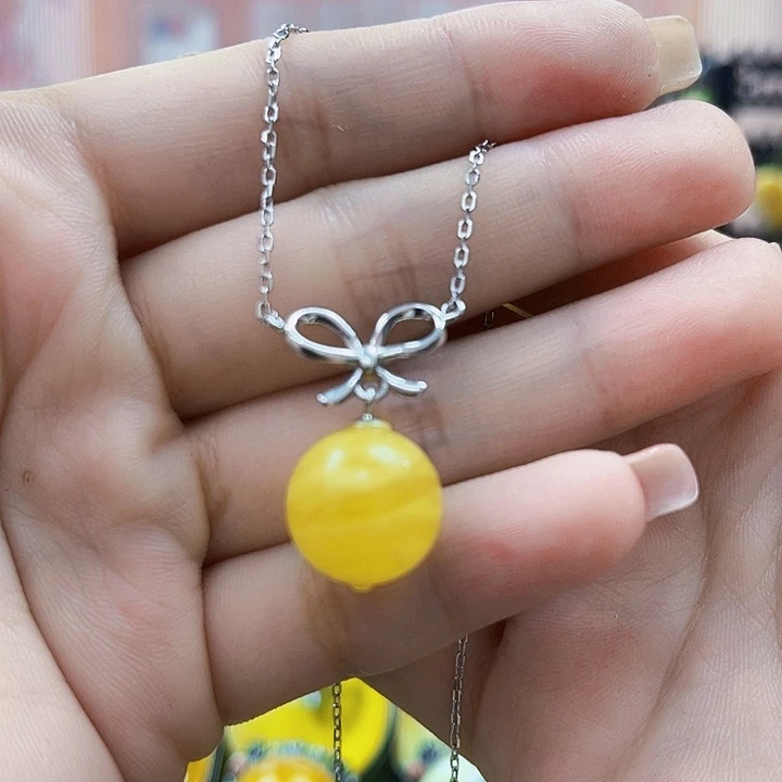 琥珀银S925镶嵌颈饰吊坠