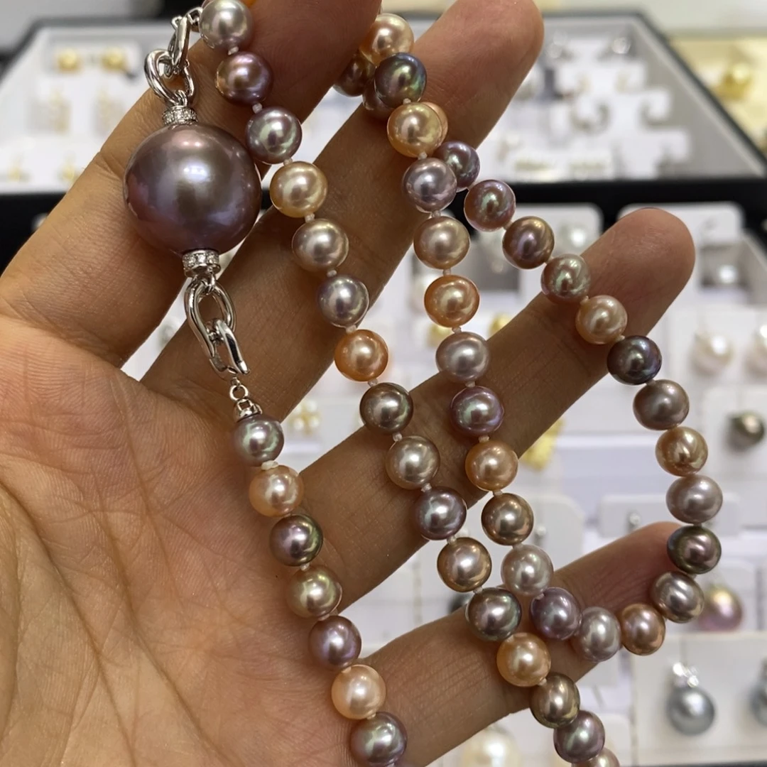 淡水珍珠银S925镶嵌颈饰