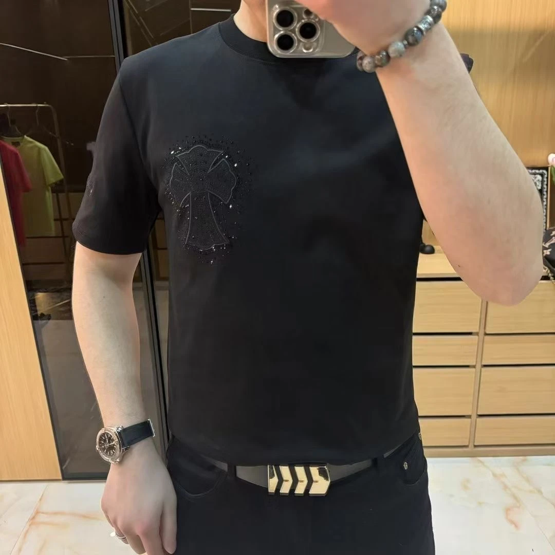 上衣男士时尚百搭春夏设计师圆领轻奢半袖宽松83298