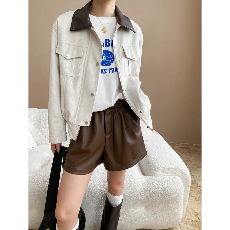早秋新款美式复古巴恩风短款翻领宽松工装夹克外套上衣时尚秋季