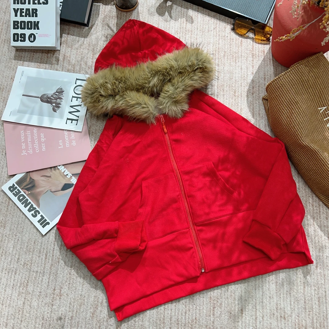 2025冬季新款宽松休闲纯色连帽长袖外套1651