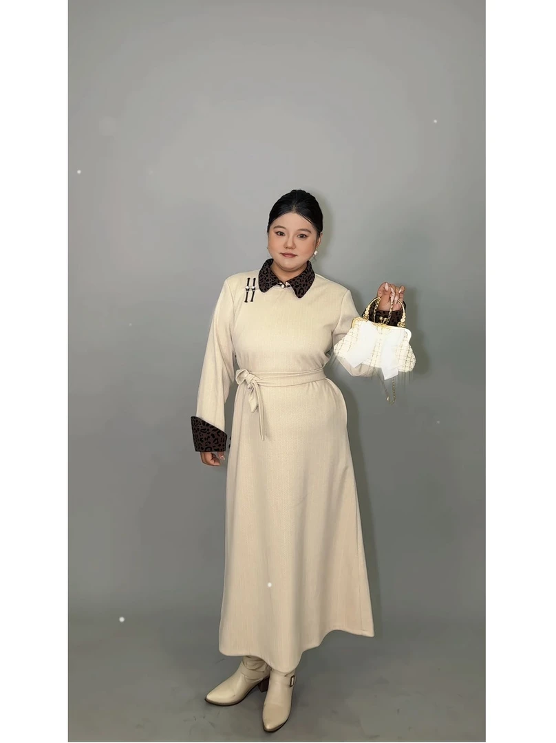 【衣合大码民族服饰】DM057双色豹纹翻领高定款蒙古袍