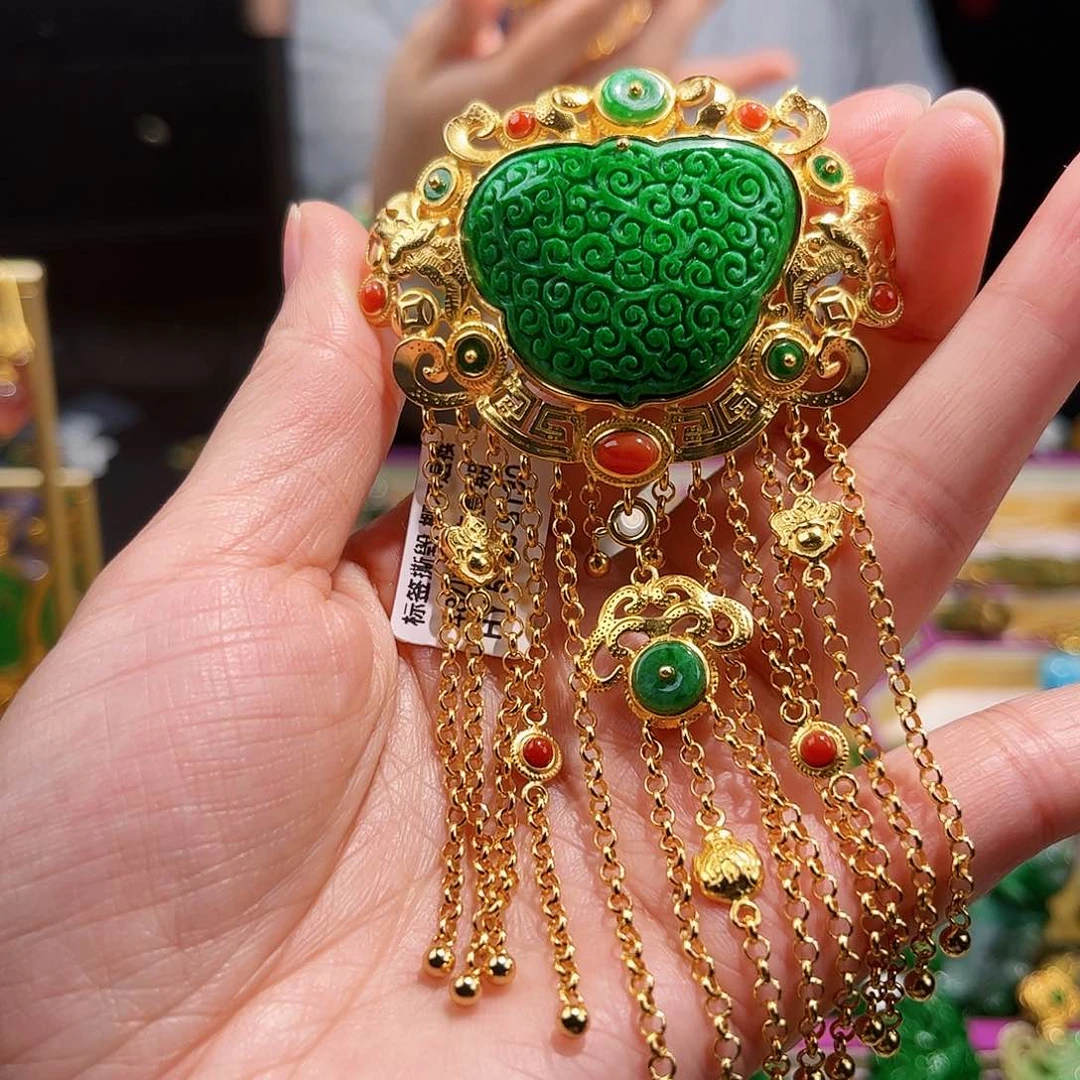 【闪购商品】翡翠银S925镀金镶嵌吊坠(赠链)丫*