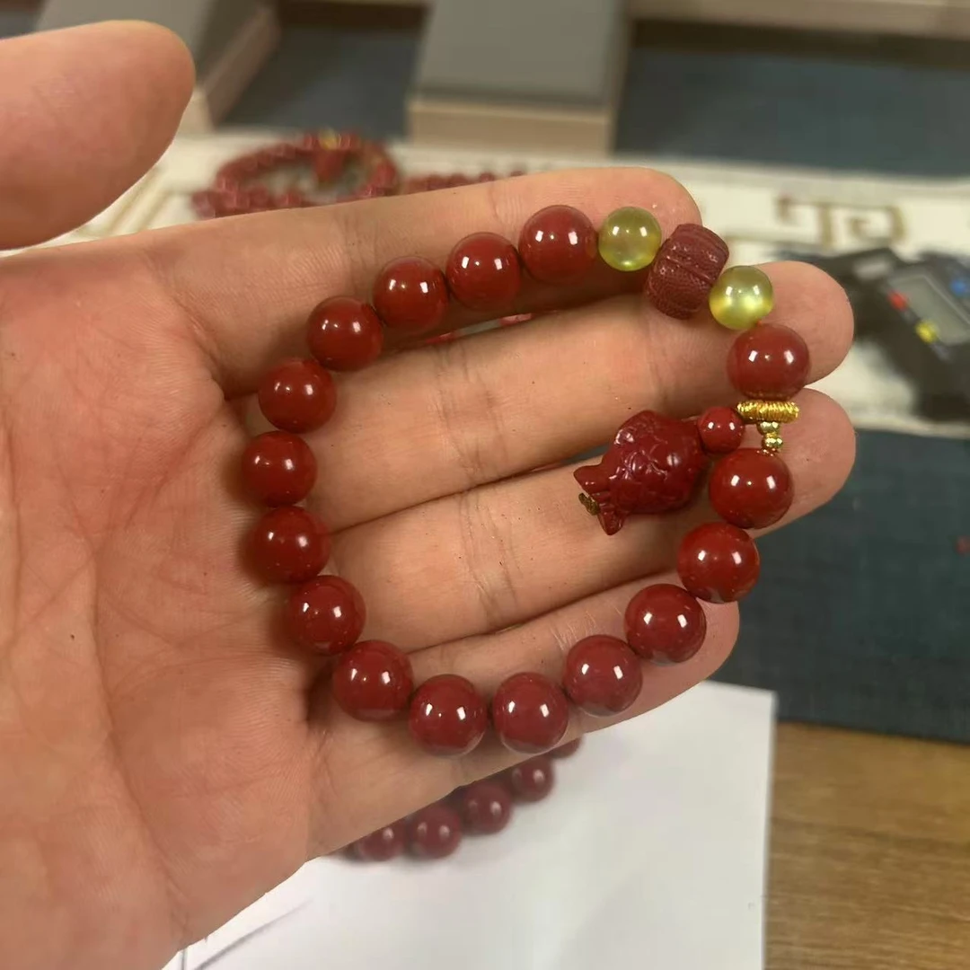 含辰砂工艺品卡10mm 搭配高端小鱼单圈设计款手串