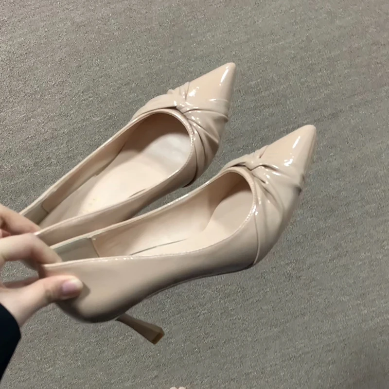 羊皮~裸色单鞋女2025新款夏季温柔风气质浅口高跟鞋女细跟高级感