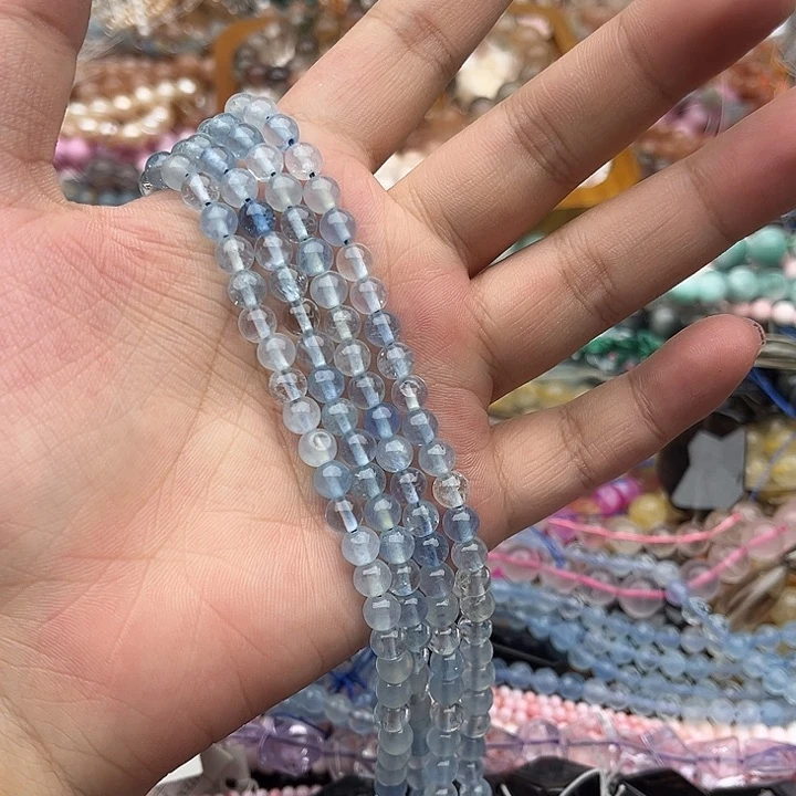 玛瑙/玉髓未镶嵌珠宝半成品一条6mm左右海蓝宝