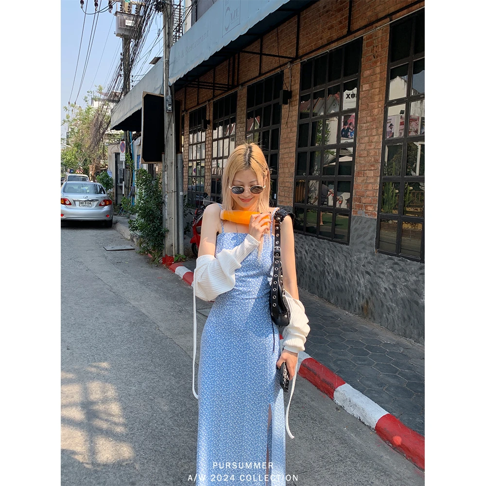 【清清！朴夏Pursummer】 《有氧假日》蓝色碎花裙L16733PR41