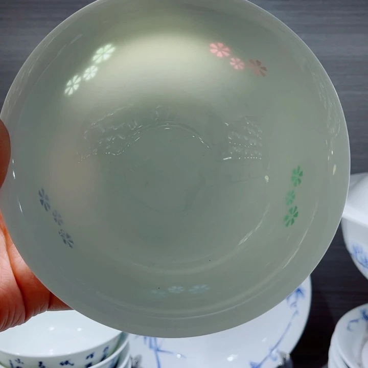 青花玲珑6寸面碗三星花彩玲珑