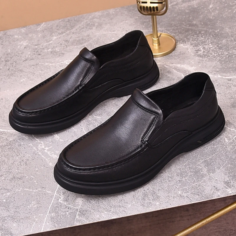 头层牛皮男士正装男鞋套脚防滑商务休闲鞋软皮软底擦色单鞋231850