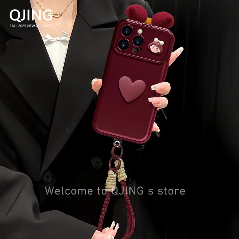 适用于苹果17华为oppo/vivo爱心女孩手机壳网红简约流行翻盖镜子