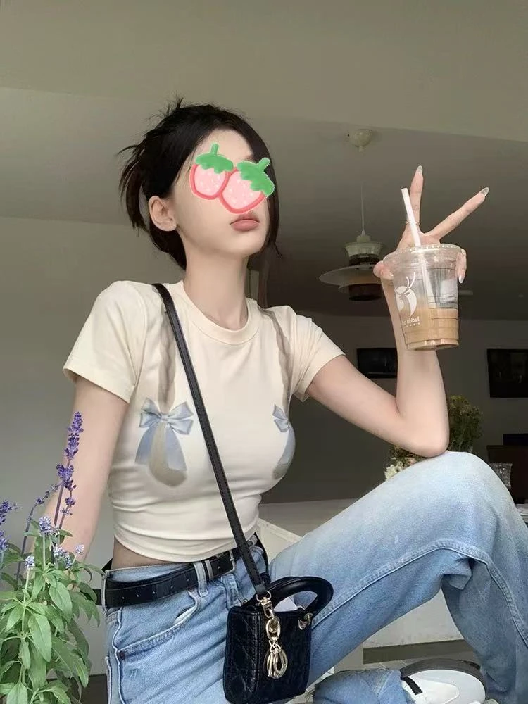 NFSF「家豪自营」夏季辣妹双马尾印花露脐T恤 FS40101D