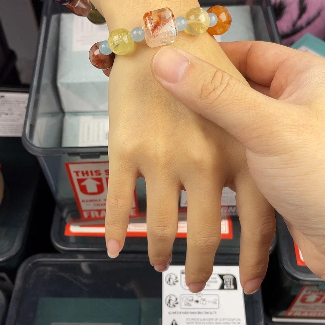 黄晶手串银S925镀金镶嵌