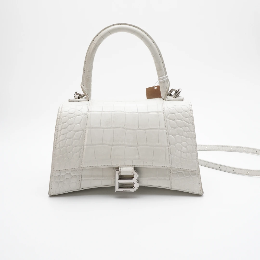95新 Balenciaga/巴黎世家 巴黎世家白色S号鳄鱼纹沙漏包 1043