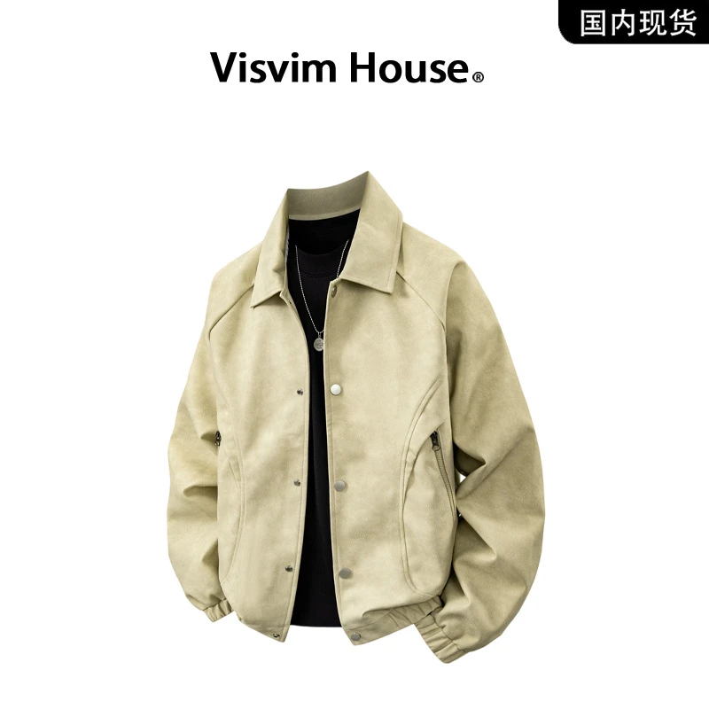 【品牌现货撤柜】VISVIM HOUSE春秋新款宽松工装翻领PU皮夹克外套男