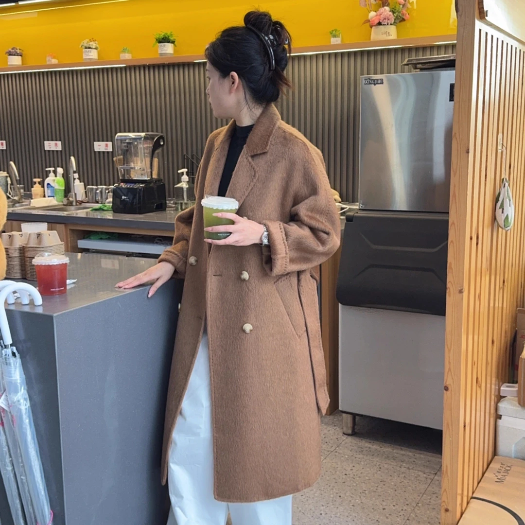 苏丽羊驼高定长款101801爆款大衣双排扣女长款秋冬毛呢外套