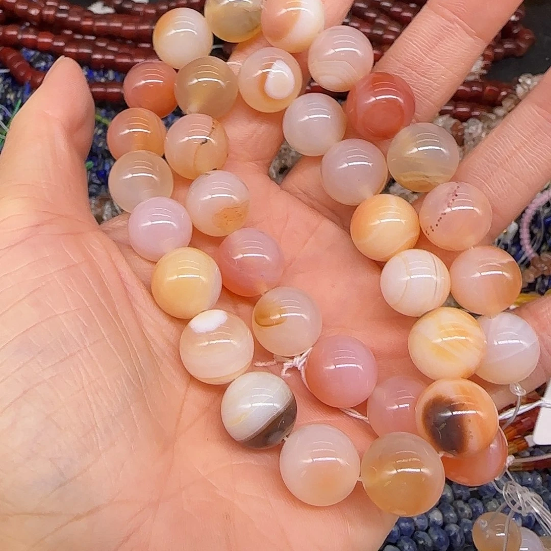 玛瑙/玉髓合金珠宝半成品粉玛瑙12mm一条