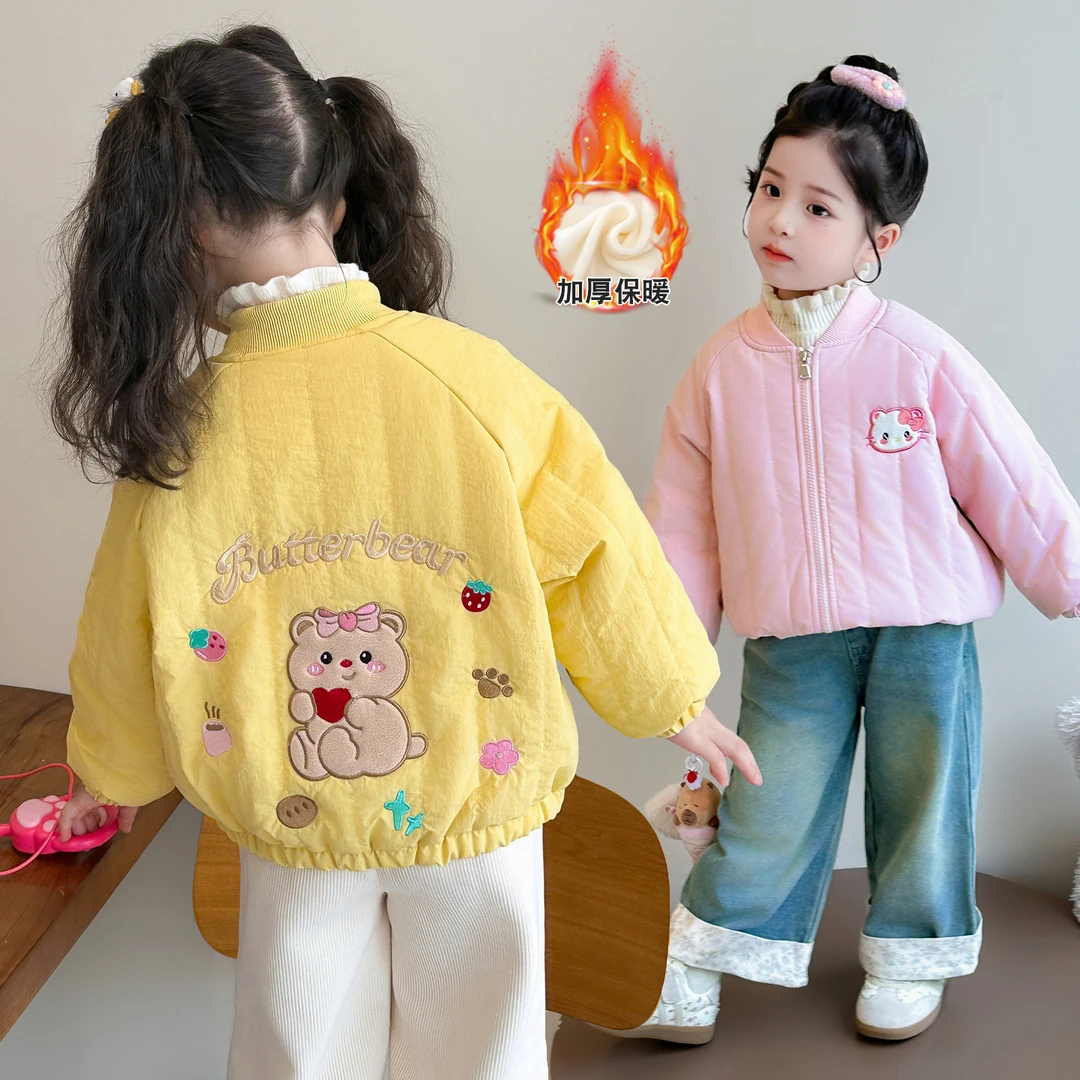 女童加绒休闲外套洋气儿童秋冬装韩版加厚女宝宝保暖棒球服上衣潮