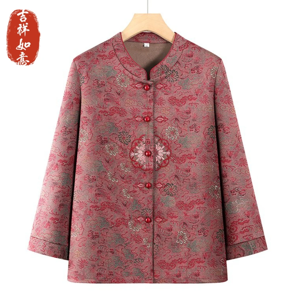 奶奶秋装衬衫长袖上衣老年妈妈春秋衬衣薄外套2025新款老太太衣服