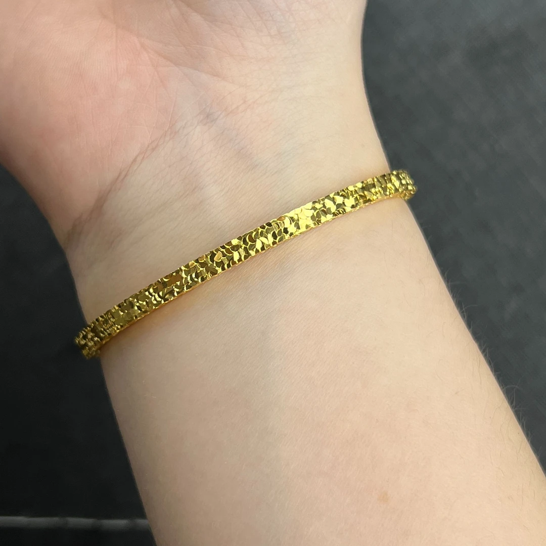 足银手镯 足银手镯金色磨砂镯子时尚足银手镯三面碎冰冰手镯黄金